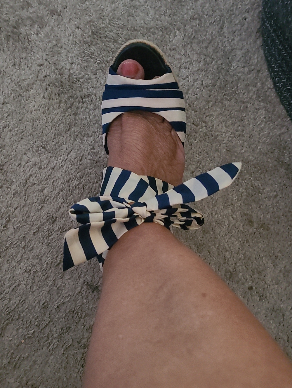 UGG Navy and Cream Striped Tie-Ankle Wedge